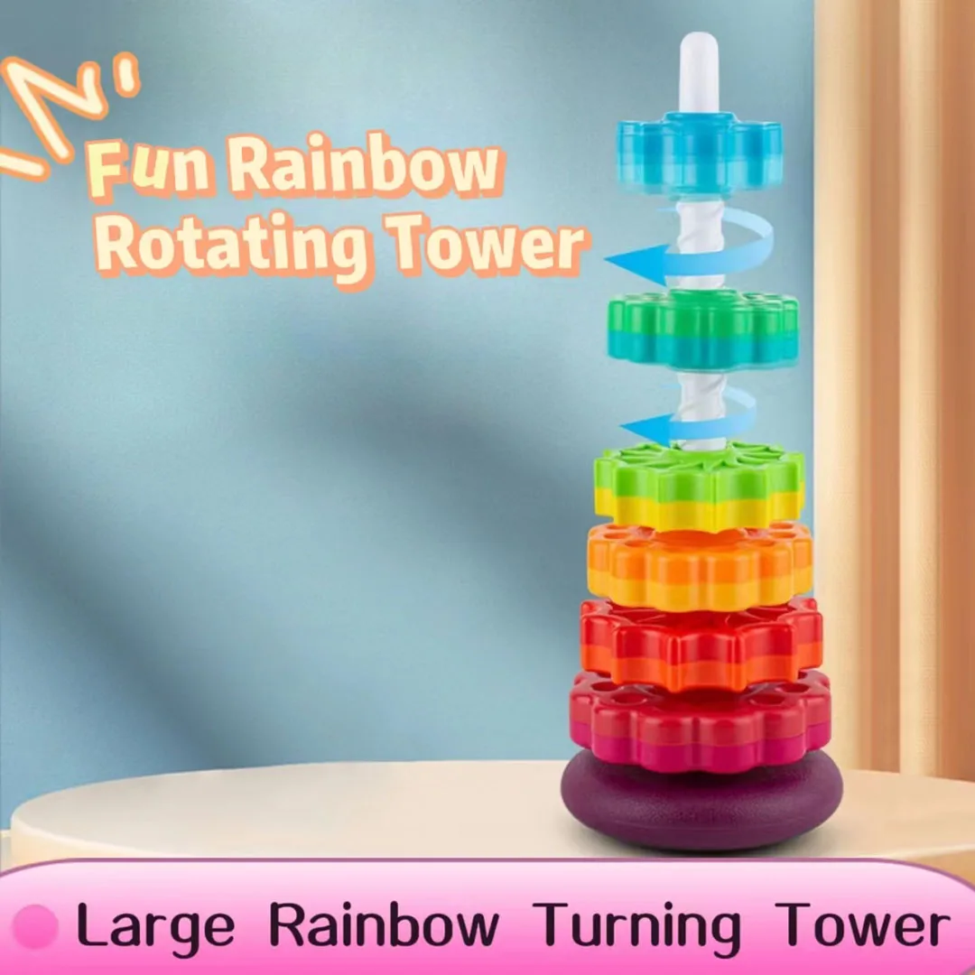 

Five-Wheeled Six-Wheeled Rotating Rainbow Tower Baby Stacked Educational Safe And Environmentally Friendly Colorful Fun Toys