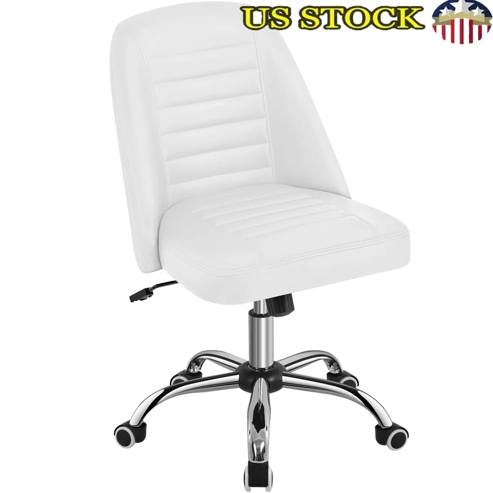 

Modern Adjustable Armless Desk Chair Faux Leather Ergonomic Office Chair with Lumbar Support Home and Study Use