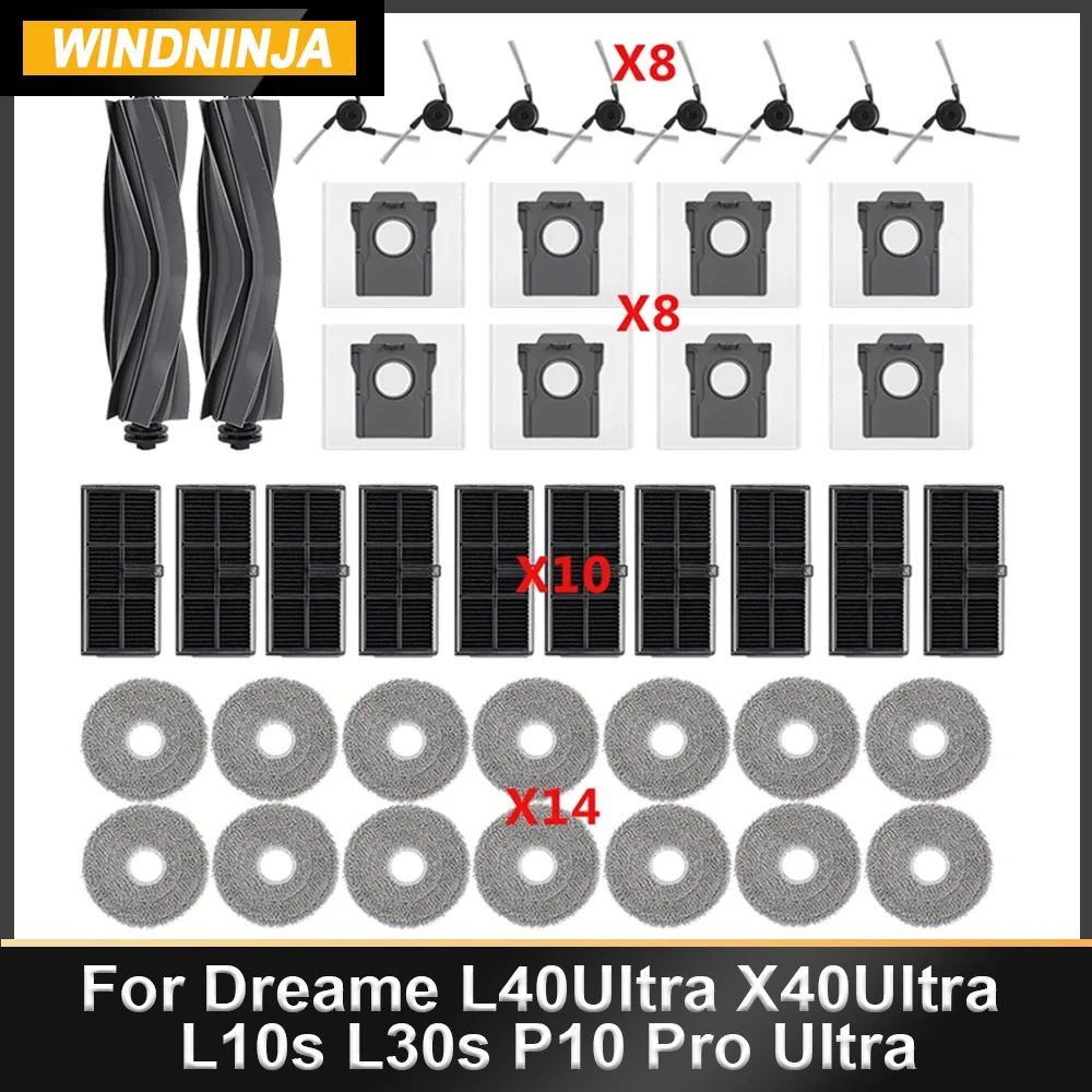 Robot Vacuum Filter Mop Main Side Brush Bag Accessories For Dreame L40Ultra X40Ultra L10s L30s P10 Pro Ultra MOVA P50 Pro Ultra