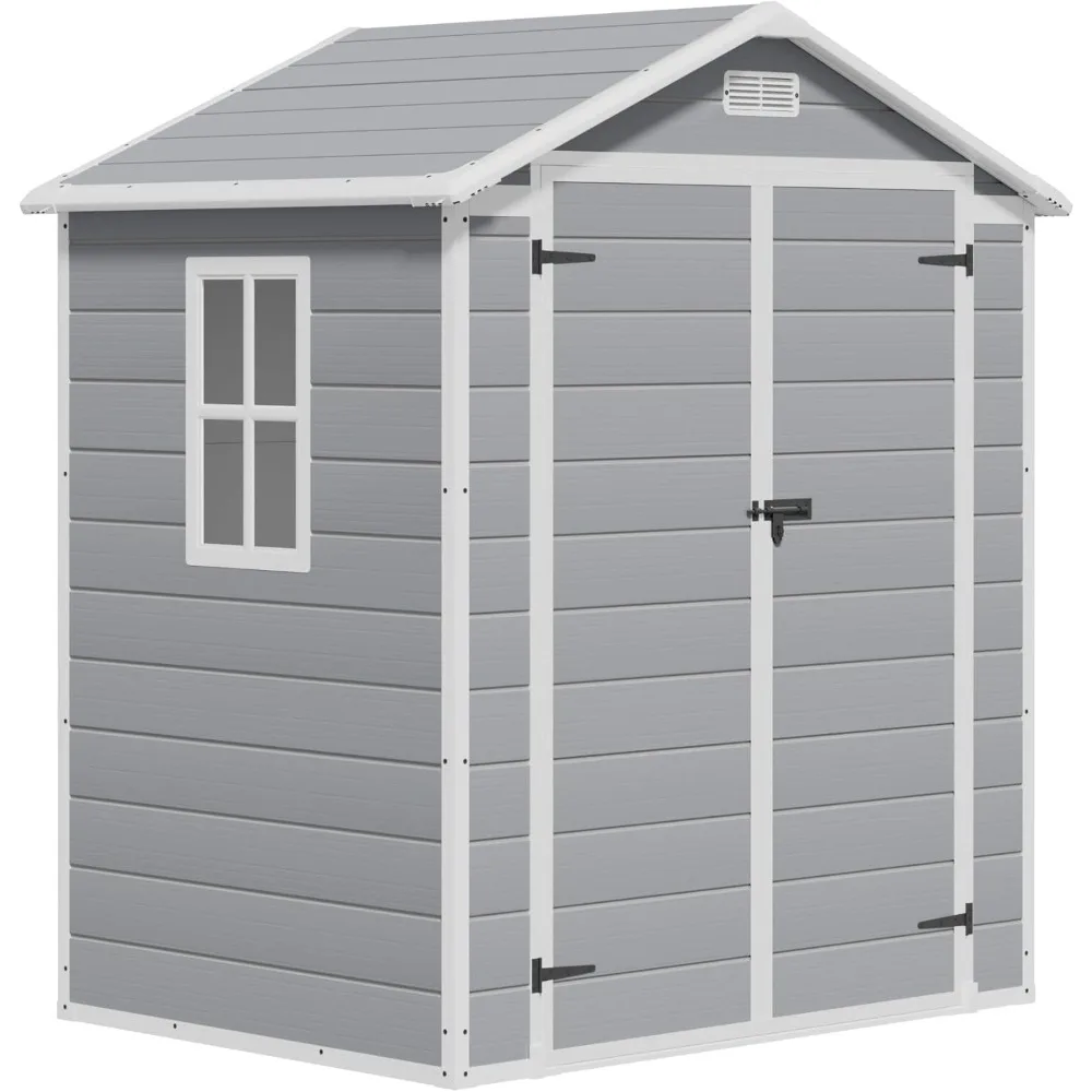 

Outdoor Storage Shed 6X4FT All-Weather Resin Tool Room with Floor for Garden,Backyard,Pool Tool, Light Grey