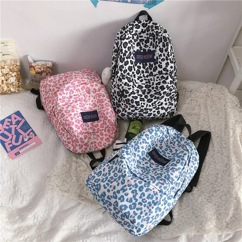 2022 Leopard Print Backpack Women Funny Animal Design School Bags For Teenage Girls White Printed Kawaii Bags Cute Backpack