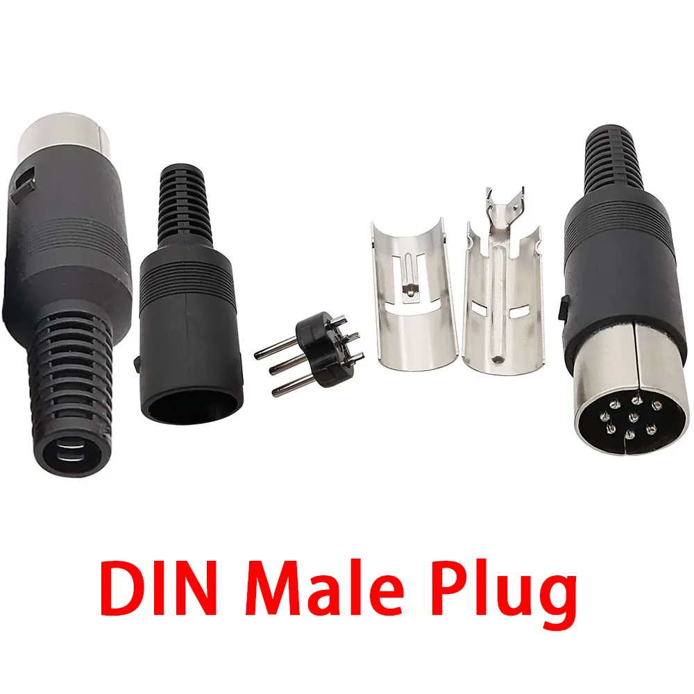 1Set DIN Audio Adapter 3/4/5/6/7/8 Pin DIN Male Plug with Plastic Handle + Female Socket Hulled Panel Mount Chassis Connector