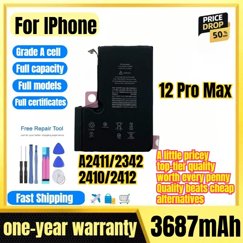 A2411/2342/2410/2412 for IPhone 12Pro Max Phone Battery 0Cycle High Capacity Battery Replacement Bateria Grade A Cell with Tools