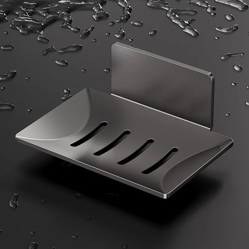 

Gun Grey Wall-Mounted No-Drill Soap Dish Draining Bathroom Soap Plate Bathroom Storage Rack Creative Bathroom Accessories