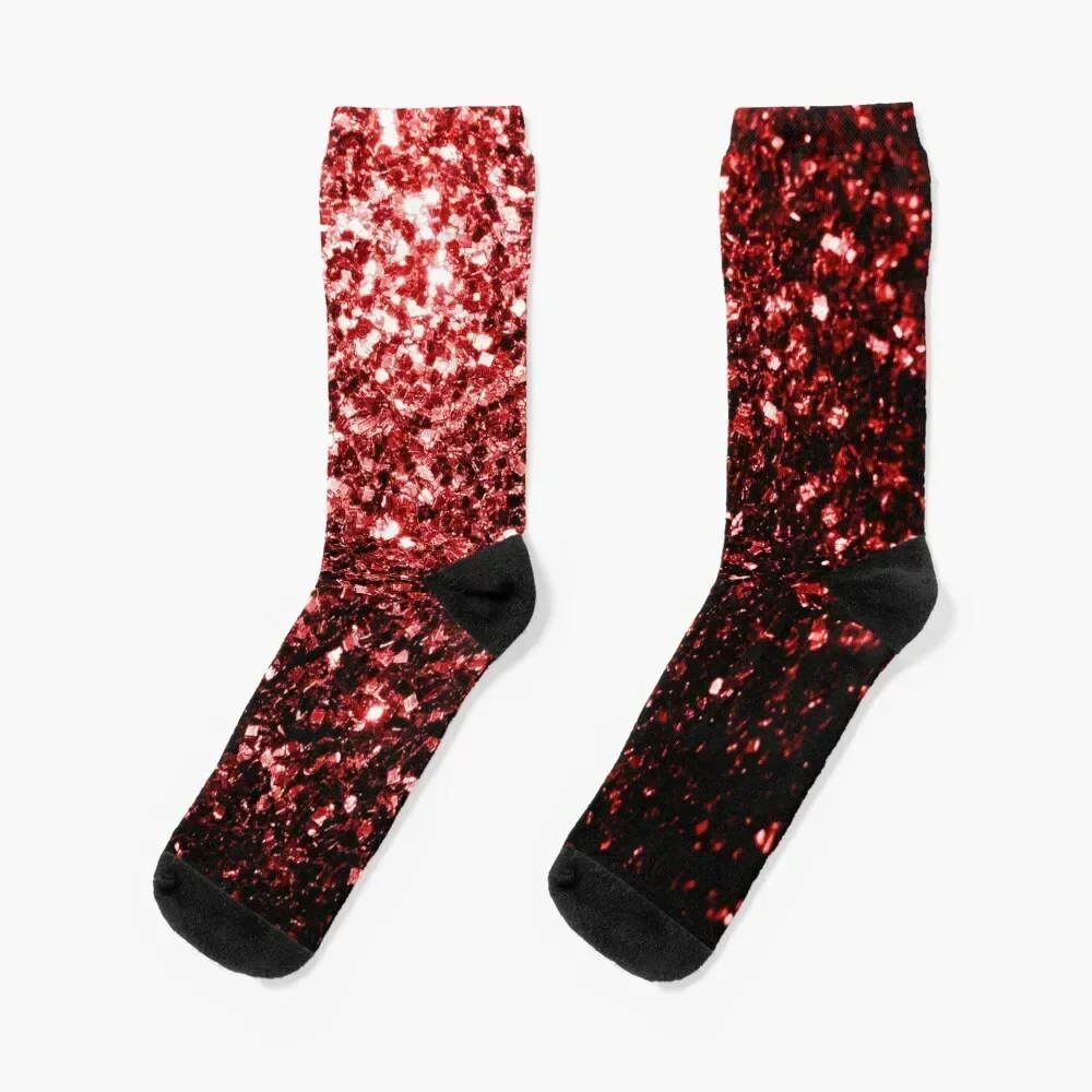 Glamour Red Glitter faux sparkles Socks floral sheer retro Argentina Socks Men Women's