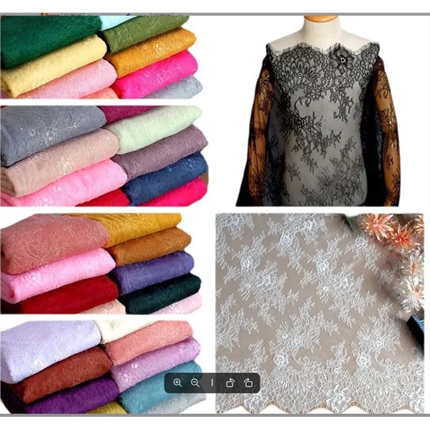 

(3 м/лот) Ткань для вышивания ресниц шириной 150 см, французское кружево для шитья, изысканное кружево шантильи для свадебных платьев, кружево для рукоделия