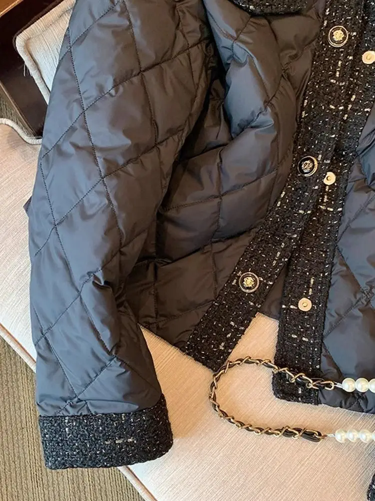 Nowe francuskie parki, vintage patchworkowe kurtki w stylu literackim, krótkie, luźne, eleganckie, w stylu gwiazd, z nutą luksusu, w kratę.