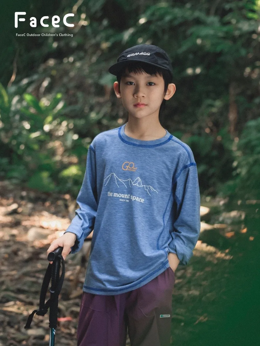 Quick Dry Long Sleeve T-Shirt for Boys Outdoor Sports Polyester Lycra Blend Comfortable Standard Fit Spring Autumn Wear