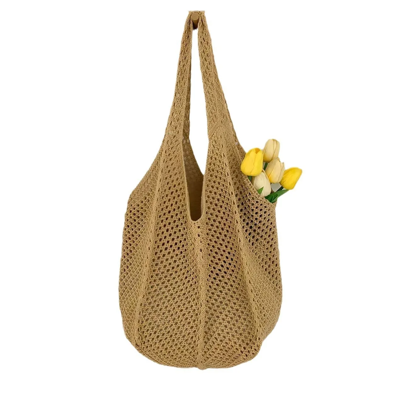 

Fashion Women's Hollow Woven Shoulder Bags Large Capacity Knitting Underarm Bag Solid Crochet Tote Handbag Summer Mesh Beach Bag