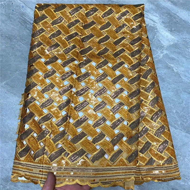 

5 Yard Hot Selling French Lace With Sequins African Tulle Cord Guipure Lace Net Embroidered Fabric For Wedding Party PS91501