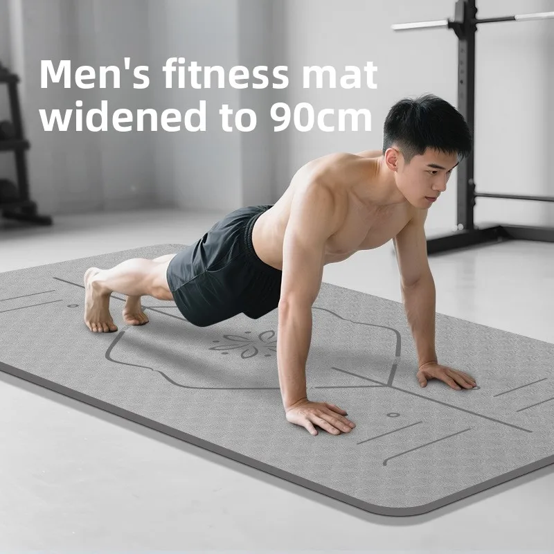 Large Size Yoga Mat Men Exercise Crunches Thickened Wider Non Slip Professional TPE Yoga Mat Thick Exercise Mat Workout Mat