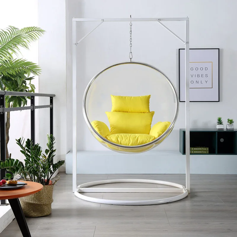 

Stainless steel chair transparent acrylic swing space bubble chair hemisphere cradle chair blue Internet celebrity milk