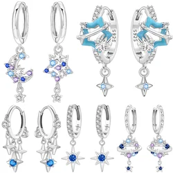 925 Sterling Silver Star Moon Sun tassel Earrings Jewelry Versatile Hoop Earrings For Women Jewelry Fine Birthday Party Gifts