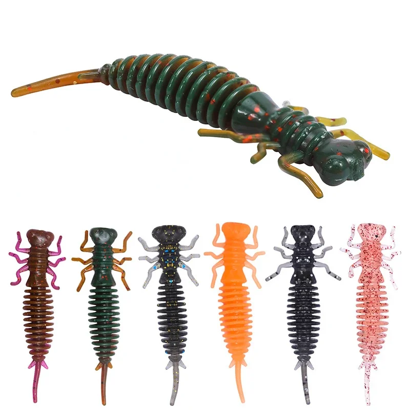 New 10pcs Worm Larva Soft Lures Artificial Silicone Bait Bionic Dragonfly Lure Bait Soft Bait Hard Spiral Sea Fishing Tackle