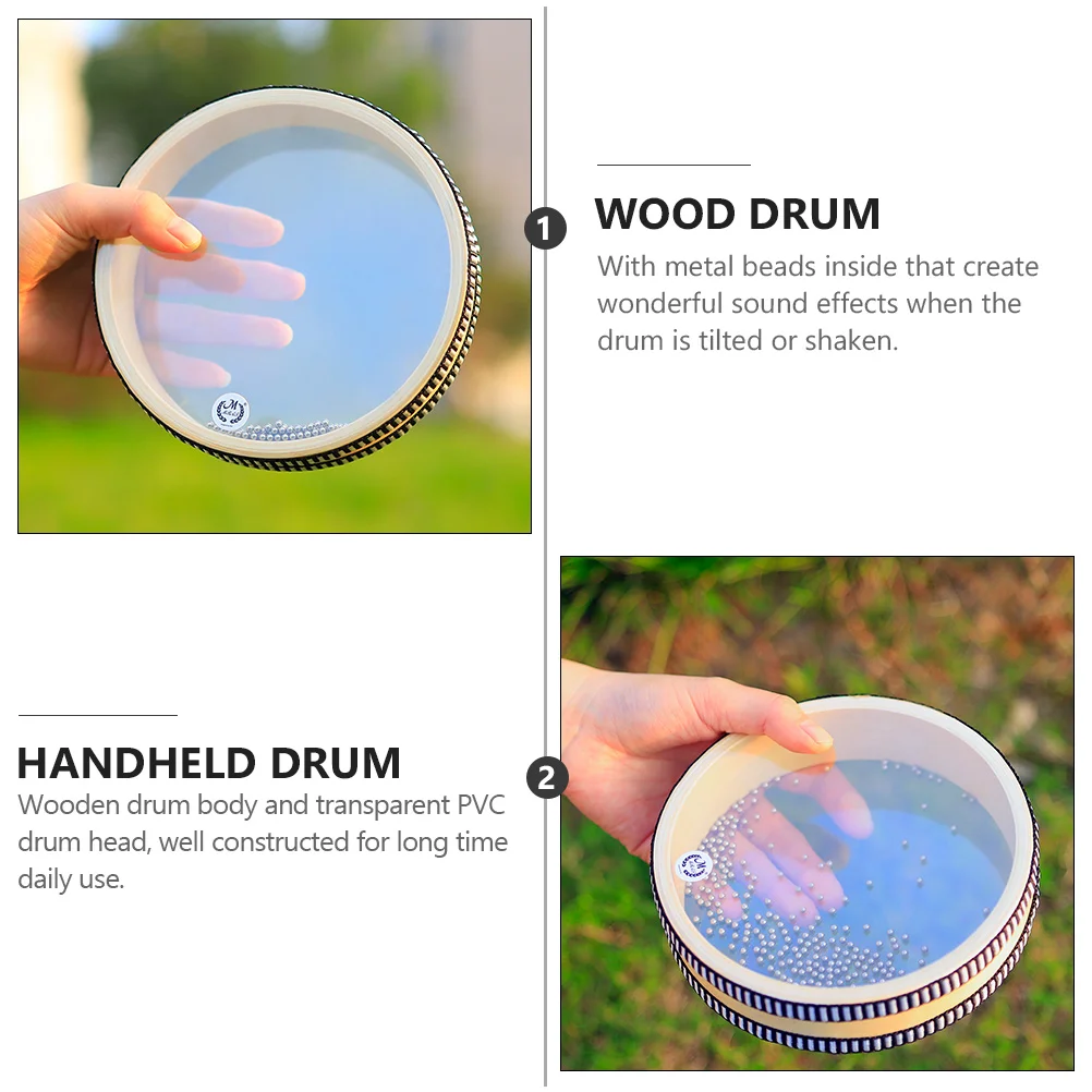 6 Inch Double Sided Transparent Wood Drum PVC Handheld Sea Wave Instrument Portable Musical Toy Realistic Wave