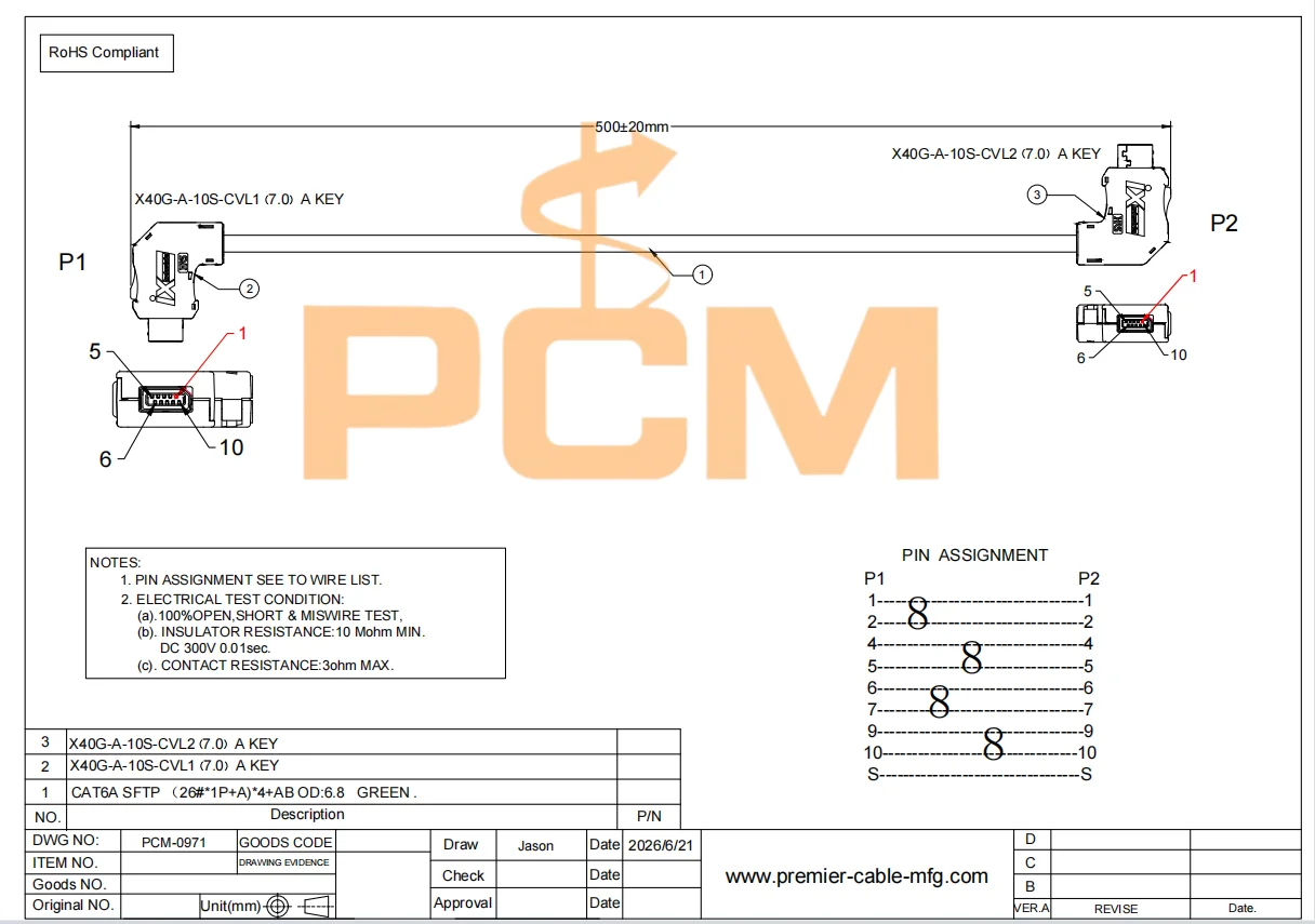IX Industrielles EtherCAT-Kabel IX40G-A-10S-CVL1 zu IX40G-A-10S-CVL2 Hochflexibles Ethernet-Kabel für Servoverstärker-Bewegungssteuerung – Detail 1