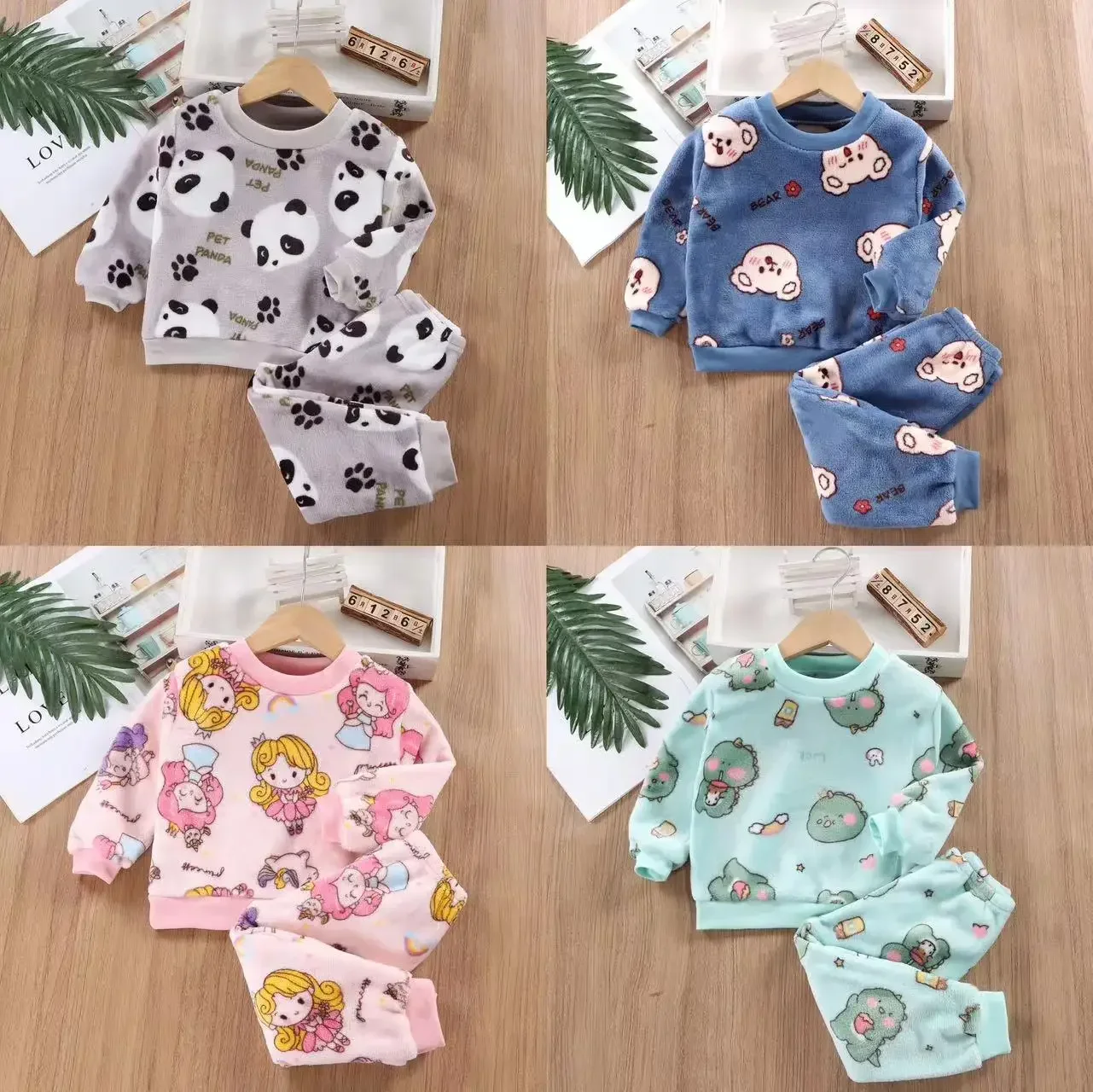 Baby Girls Boys Flannel Pajamas Sets Kid Cartoon Underwear Suit Warm Sleep Wear 2024 Autumn Winter 1 To 12Yrs Children's Clothes