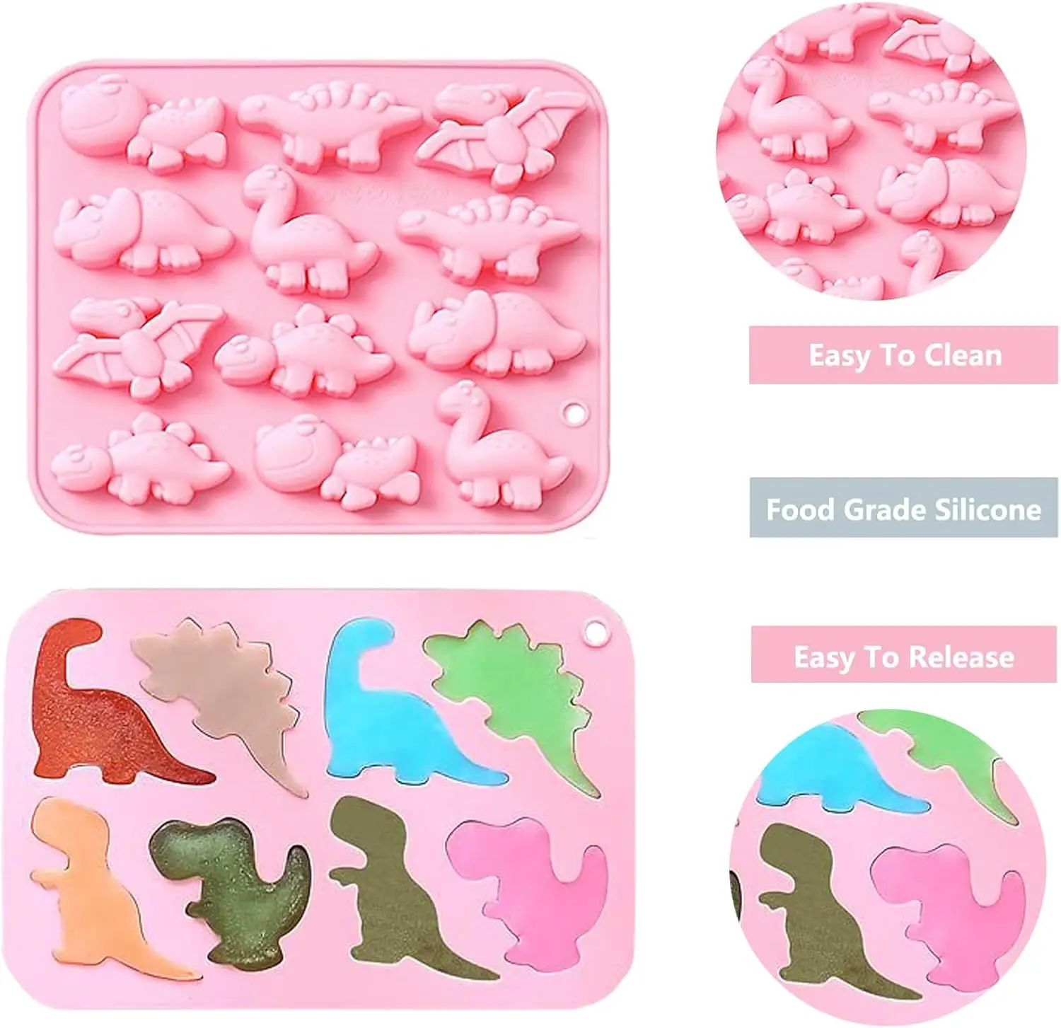 2 Pack Dinosaur Silicone Molds 3D Dinosaur Candy Mold Cookie Molds Soap Mold for Baking Crayons Dessert Cupcake Topper Cake Deco