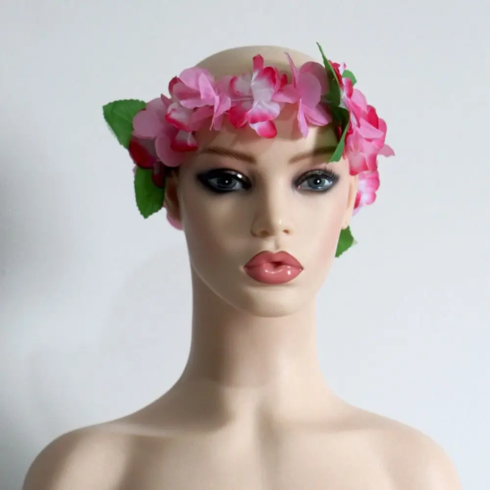 6PCS Summer Hawaiian Head Ring Tropical Beach Colorful Artificial Wreath Flowers Necklace Bracelet for Party Supplies - Detail 1