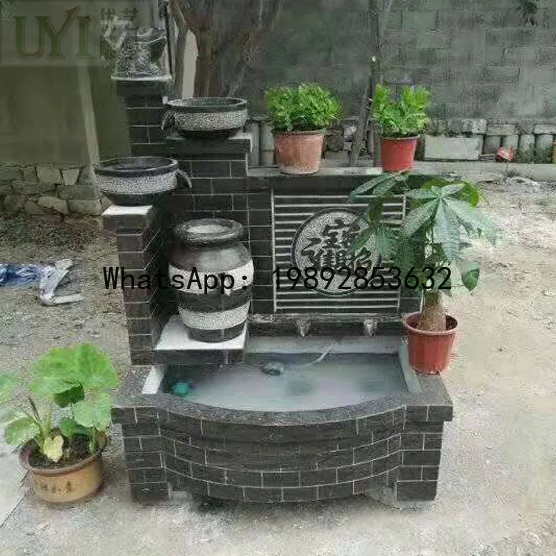 ZSP Chinese Garden Antique Blue Stone Marble Water Flow Stone Carving Fountain Landscape Water Pool Stone Carving Ornament
