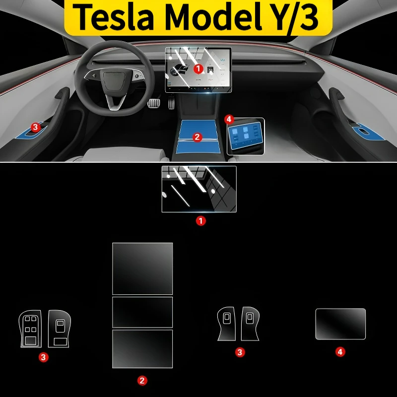 

For Tesla Model Y/3 25models Dashboard Multimedia GPS Console Navigation Transparent Anti-Scratch Protection Film Modificatio