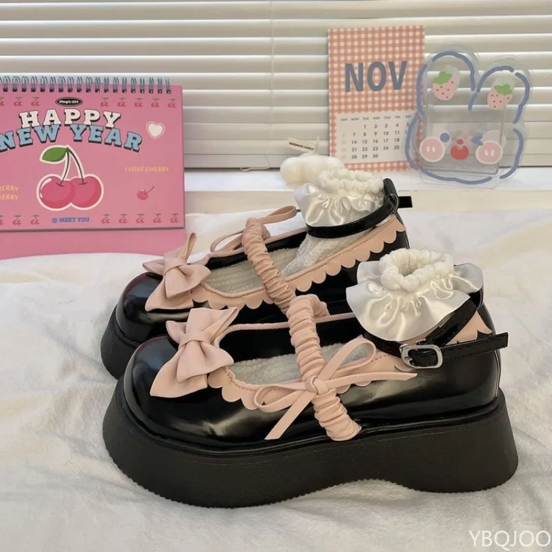 

Женские лоферы Мэри Джейн на низком каблуке с круглым носком, новые маленькие кожаные туфли на каблуке в стиле ретро с неглубоким бантом для девочек