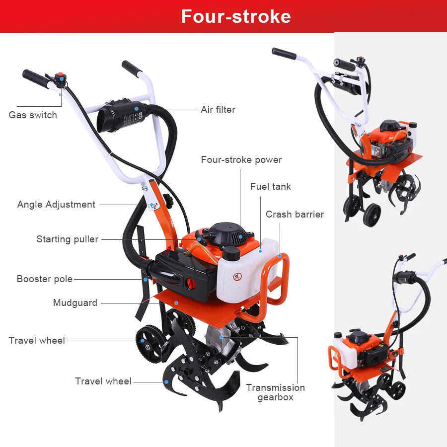 Hand-pushed Cultivator Multi Rotary Tiller Machinery Garden Tools Powerful Gas-Powered Micro Tiller for Scale Farm Use