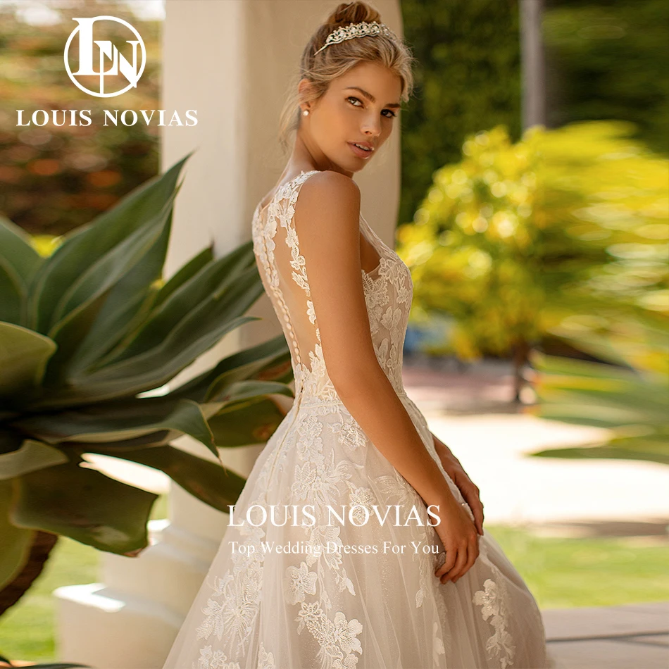 LOUIS NOVIAS A-Line Wedding Dresses For Woman V-Neck Floral Print Organza and Tulle Wedding Gown Vestidos Elegantes Para Mujer