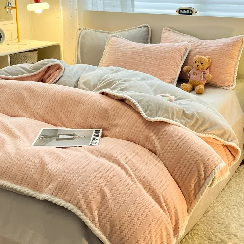 Thickened Milk Velvet Four Piece Set Bedding Set Winter Double-sided Velvet Warm Bed Cloth Direct Skin Contact Safe Bed-linen
