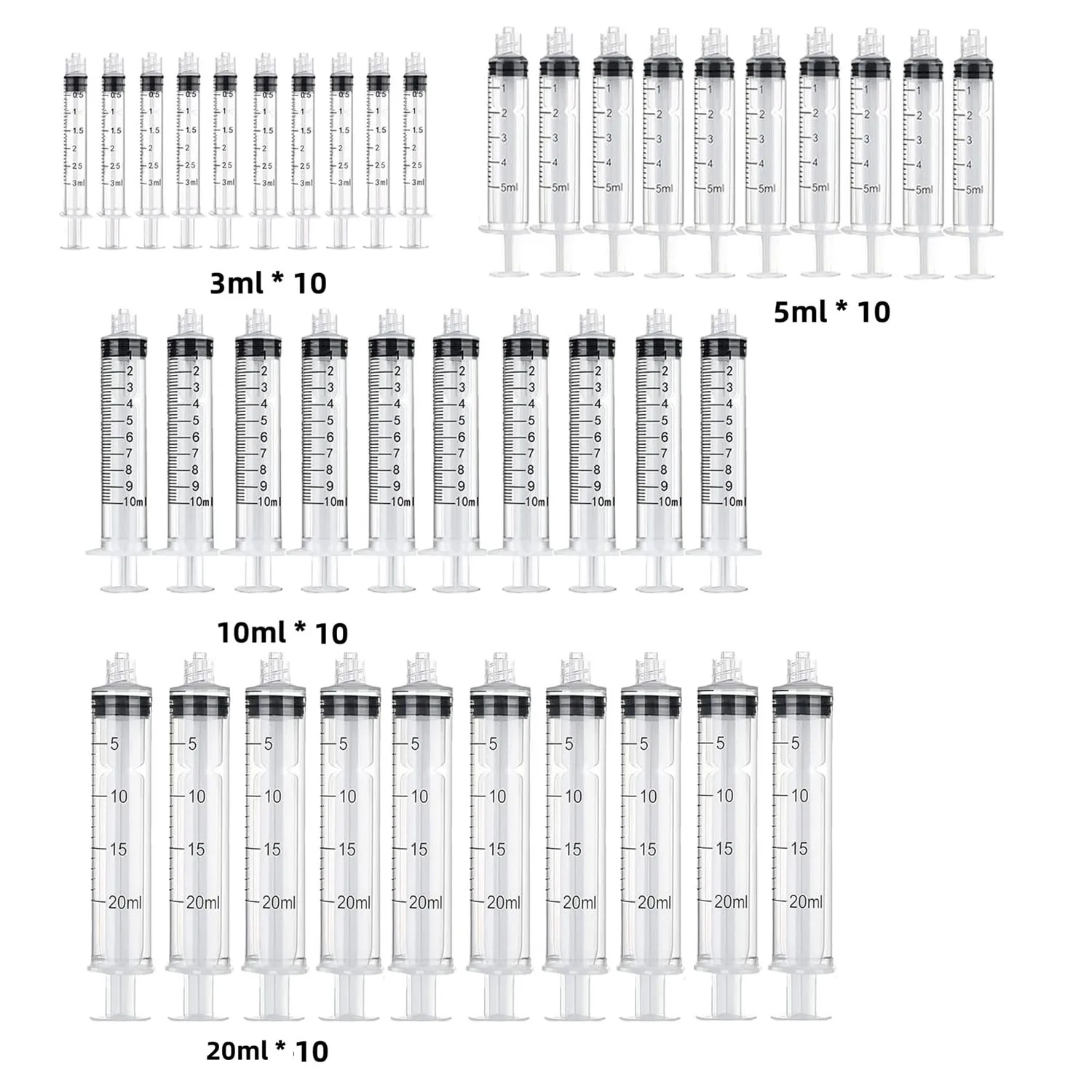 

40 Packs Luer Lock Syringe Set (3ml/5ml/10ml/20ml) , for Watering Plants, Pet Feeding, Refilling Ink, Oil, Glue, Lab Measure