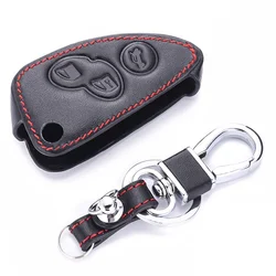 Top Layer Leather Key Case For Alfa Remote Key Shell 3 Button Flip Key Case Fob For Alfa Transponder Romeo 147 156 166 GT