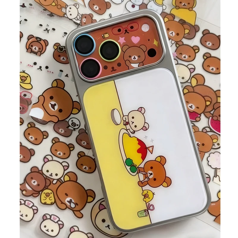 Coreano INS Alla Moda Del Fumetto Sveglio R-Rilakkuma Goccia Colla Cassa Del Telefono Per iPhone17 Promax Air 16 15 14 13 12 11 Pro Max Plus Y2k Copertura