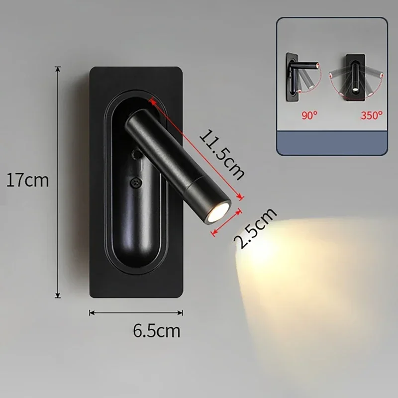 LED المحيطة القراءة الخفيفة قابل للتعديل راحة الجدار الخفيفة الجهد واسعة 85 فولت-265 فولت داخلي للتدوير السرير القراءة الخفيفة