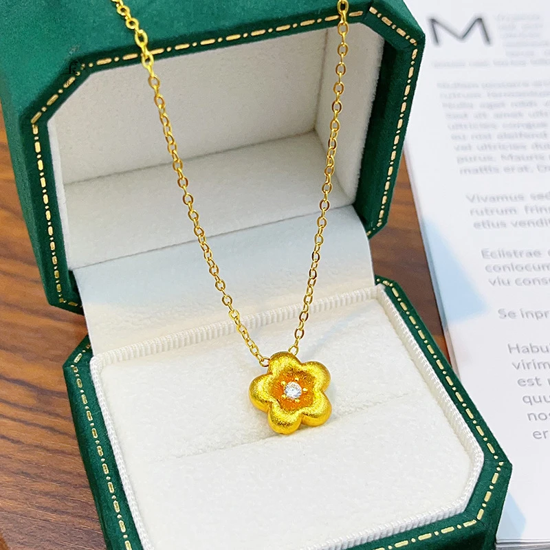 

Shine Flower Gold Color Pendant Necklace for Women Wedding Engagement Luxury O Chain Set Ring Bracelet Fine Jewelry Sets Gifts