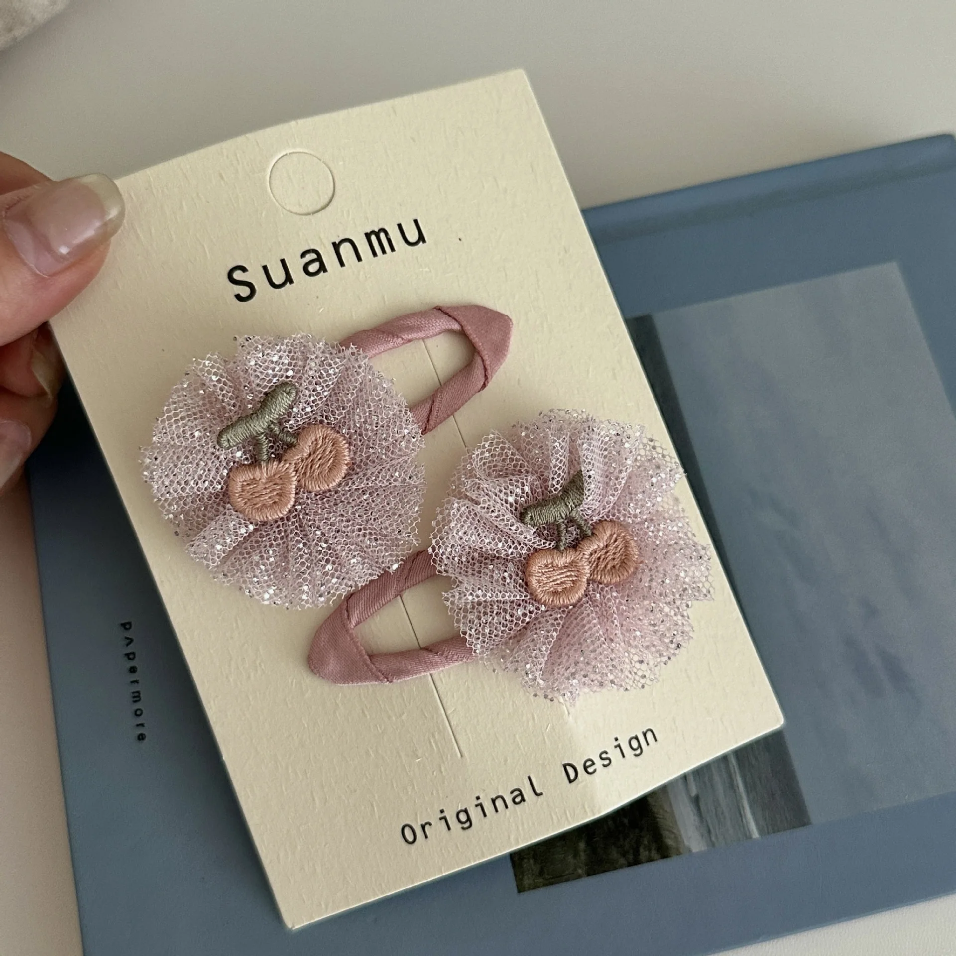 

20 Pairs/Lot, Sweet Embroidery Cherry Mesh Flower Hair Clips For Baby Girls Hair Accessories