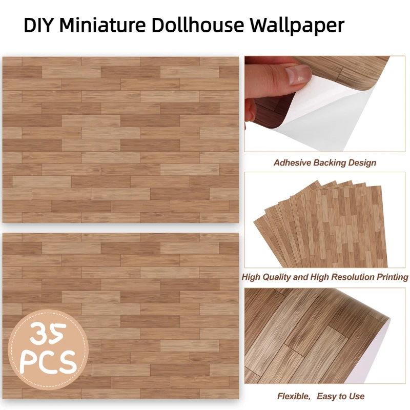 

35 шт. миниатюрные обои для кукольного домика, самоклеящиеся мини-доски для пола «сделай сам», обои, реальная жизнь, украшение «сделай сам» для кукольного домика (коричневый)