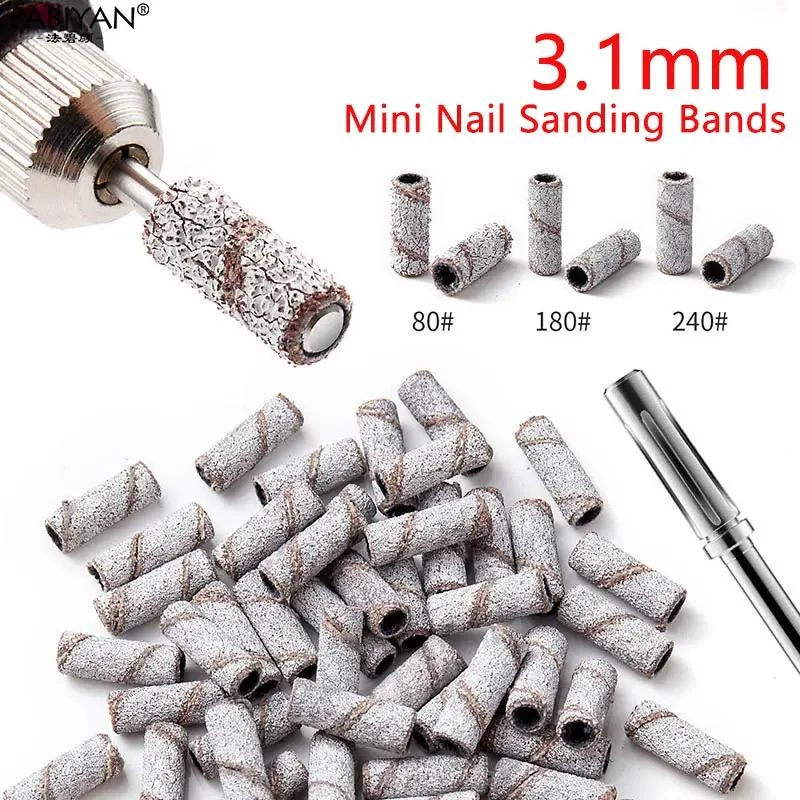 3.1 مللي متر مسمار صغير الرملي غطاء العصابات لآلة حفر الأظافر 80/120/150/180/240 حصى الأشعة فوق البنفسجية هلام إزالة طلاء الأظافر مسمار لقمة ثقب #1