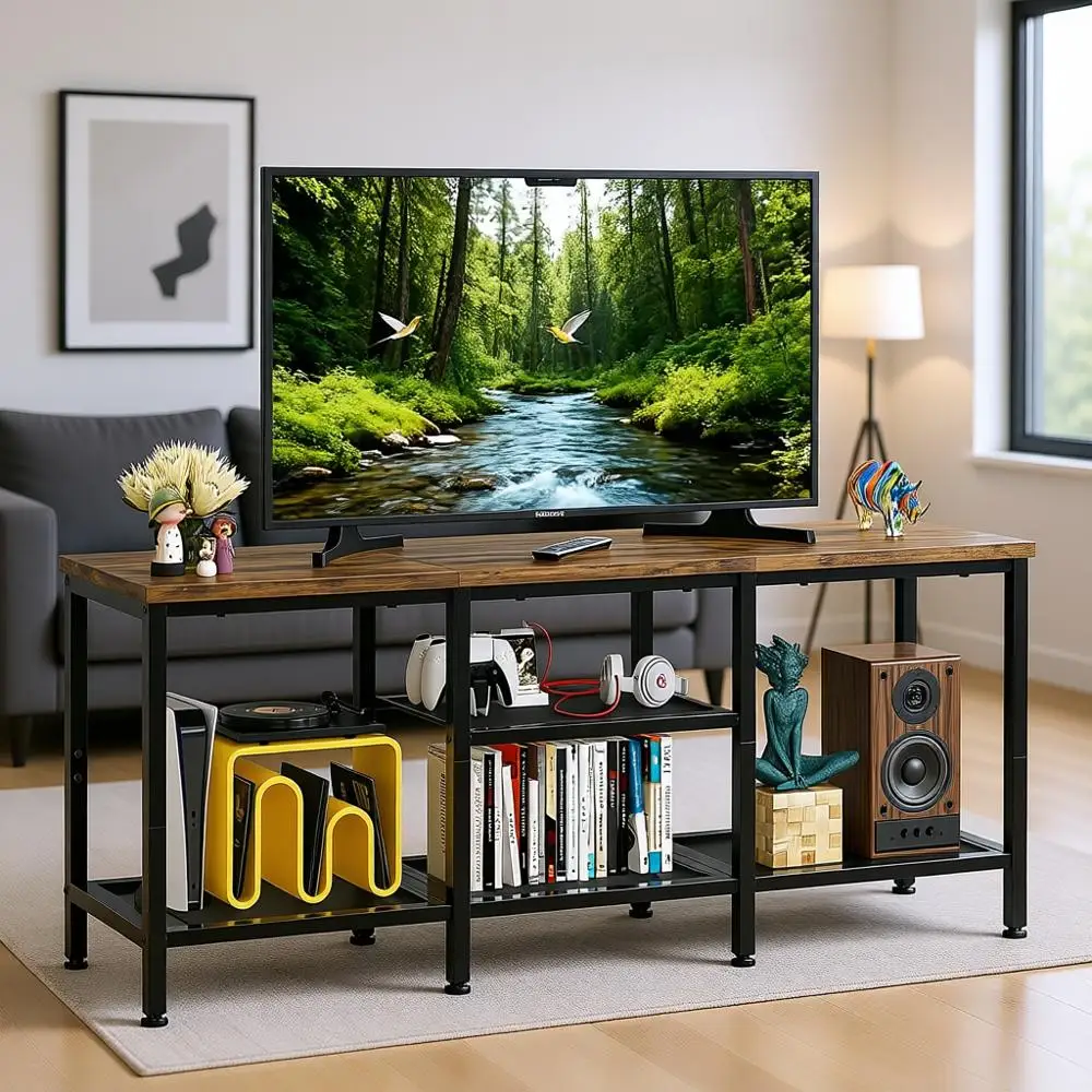 

Тумба под телевизор в деревенском стиле, коричневая, 50 дюймов, с открытыми полками для гостиной