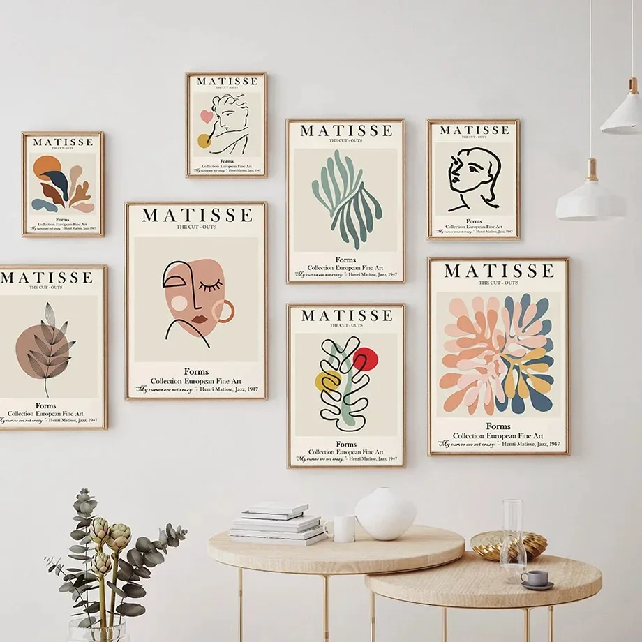 Abstrakte Matisse Linien-Gesichter Korallen-Blätter Wandkunst Minimalistischer Druck Leinwandgemälde für Wohnzimmer Moderne Poster Heim-Dekoration
