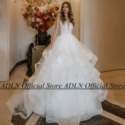 ADLN Ball Gown Wedding Dress Deep V Neck Sleeveless Applique Body RUffles Tulle Sweep Train Vestidos De Novia Bridal Dresses