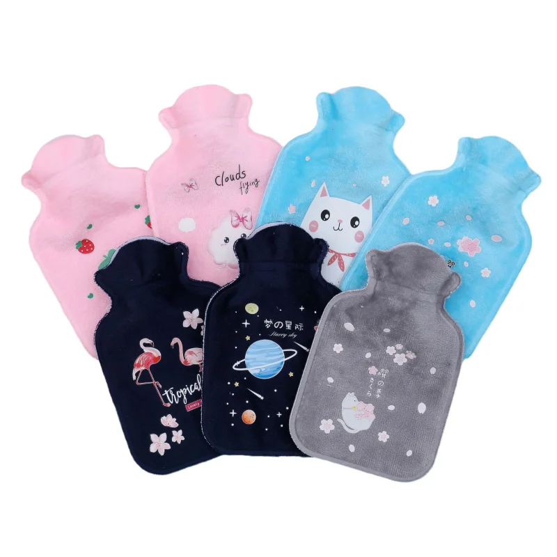 1pc Tummy Warmers Hot Water Bottle Rubber Bag Cute Cartoon Warm Relaxing Safe Heat Cold Large Plush Cloth Hot Water Bag