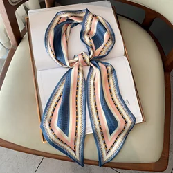 2024 Design Luxury Long Silk Scarf Female Print Thin Narrow Scarf Bag Hair Band Ribbon Scarfs Women Imitation Silk Neckerchief