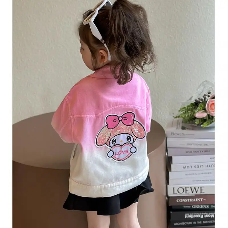 Sanrio Girl Denim Jacket My Melody Kawaii Anime Fashion Spring and Autumn Student Lapel Casual Tops Coat Children Clothing New
