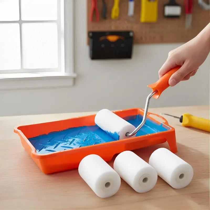 

6Pcs 2 Inches Small Paint Roller Kit Home Painting Supplies Hardware High-Density Foam Paint Roller Paint Tray Liner Decor Tools