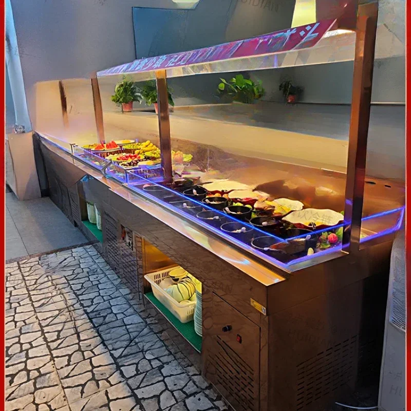 

Barbecue display cabinet Hot pot restaurant Ming file dishes Stainless steel spray freezer Commercial buffet table