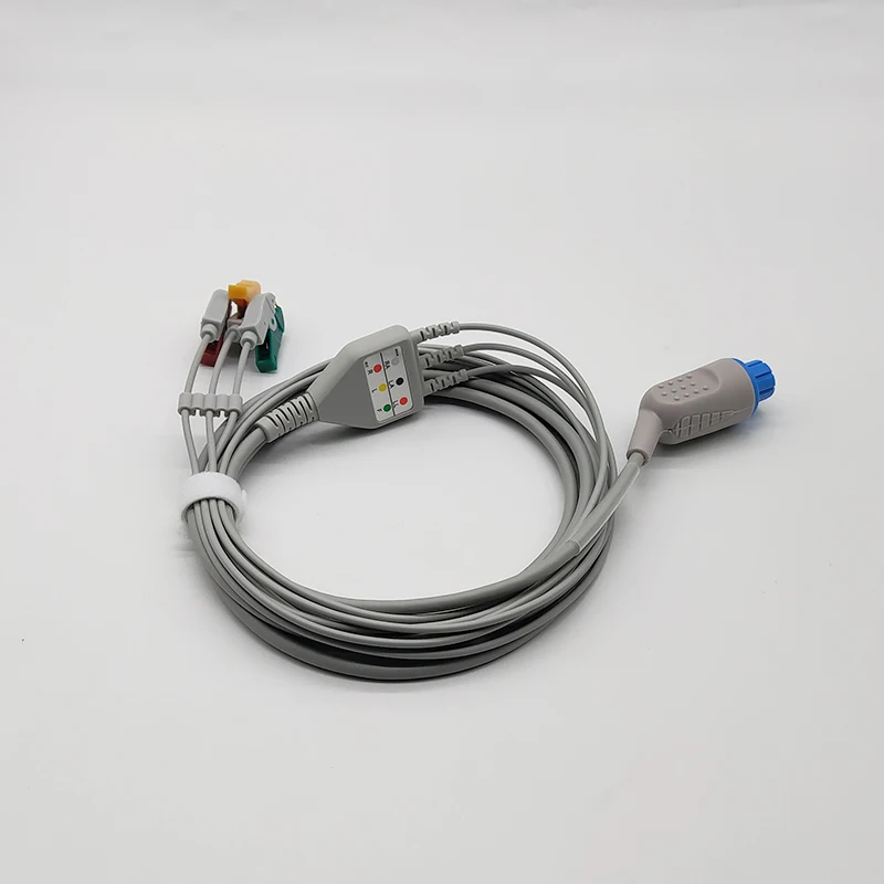 ECG Cable,3 Leads, 12ft,snap/clip