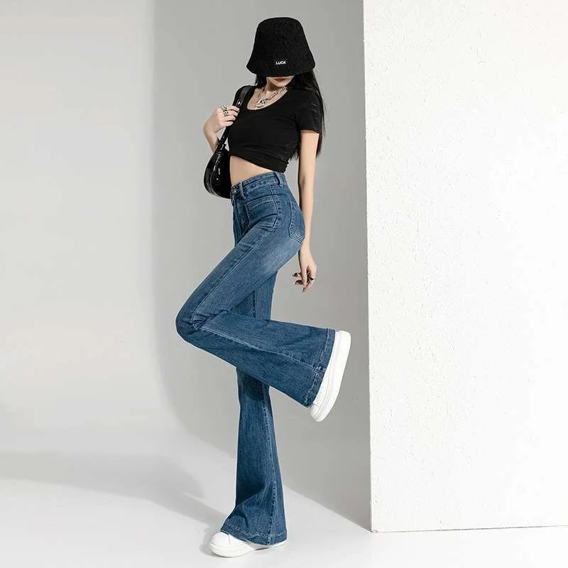 

Весна-лето, новый дизайн, джинсовые брюки-клеш с высокой талией для женщин, Cleanfit Sle, средняя эластичная искусственная ткань, Bla