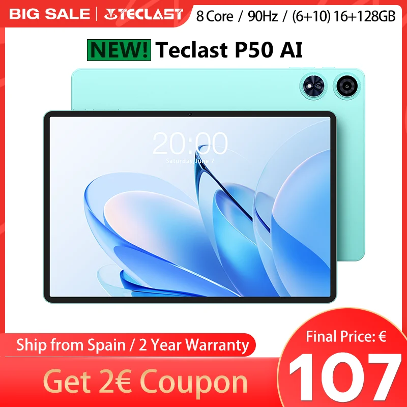 【New】 90Hz Teclast P50AI Android 15 tablet AllWinner A733-AI octa-core 11 inch (6GB + 10GB )Max.16GB RAM 128GB LPDDR5 1280x800 7000mAh Wifi-6 BT 5.4 AI tablet PC Widevine L1