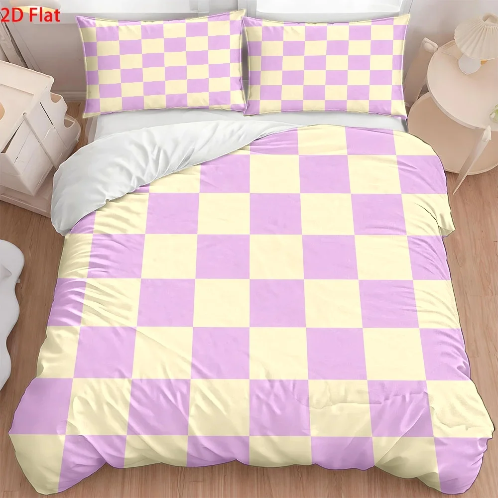 3Pc Fresh Purple-Yellow Checkerboard Duvet Cover Set (1*Duvet Cover + 2*Pillowcases), Three-Piece Bedding Set Suitable for All Seasons, Machine Washable, Large Duvet Cover Set with Invisible Zipper Design, Personal Bedspread for Home, Dorm, Master Bedroom, Guest Room, Ins Style Simple Plaid Bedding Set, Skin-Friendly Breathable Home Bedding Set, Hot-Selling Plaid Bedding Set, Nordic Style Bedroom Bedspread Set, Single Bed Cover Set for Student Dorm, Expandable Personal Bed Cover Set