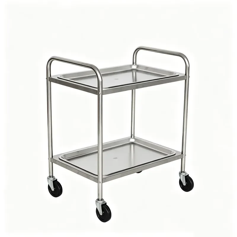 for Food Grade 304 Stainless Steel Two Layer Medical Cart Hospital Instrument Treatment Trolley with Silent Wheels